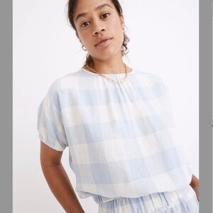 Madewell Linen-Blend Michele Bubble Top in Gingham Check